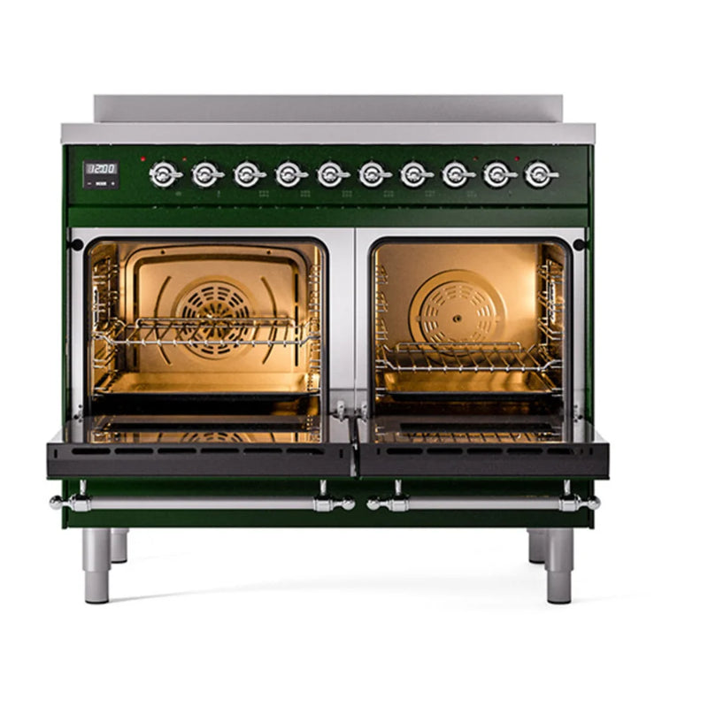 ILVE Nostalgie II Noblesse 40" Induction Freestanding Range in Emerald Green with Chrome Trim, UNDI406QNMPEGC