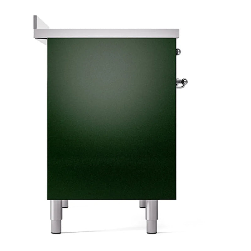 ILVE Nostalgie II Noblesse 40" Induction Freestanding Range in Emerald Green with Brass Trim, UNDI406QNMPEGG