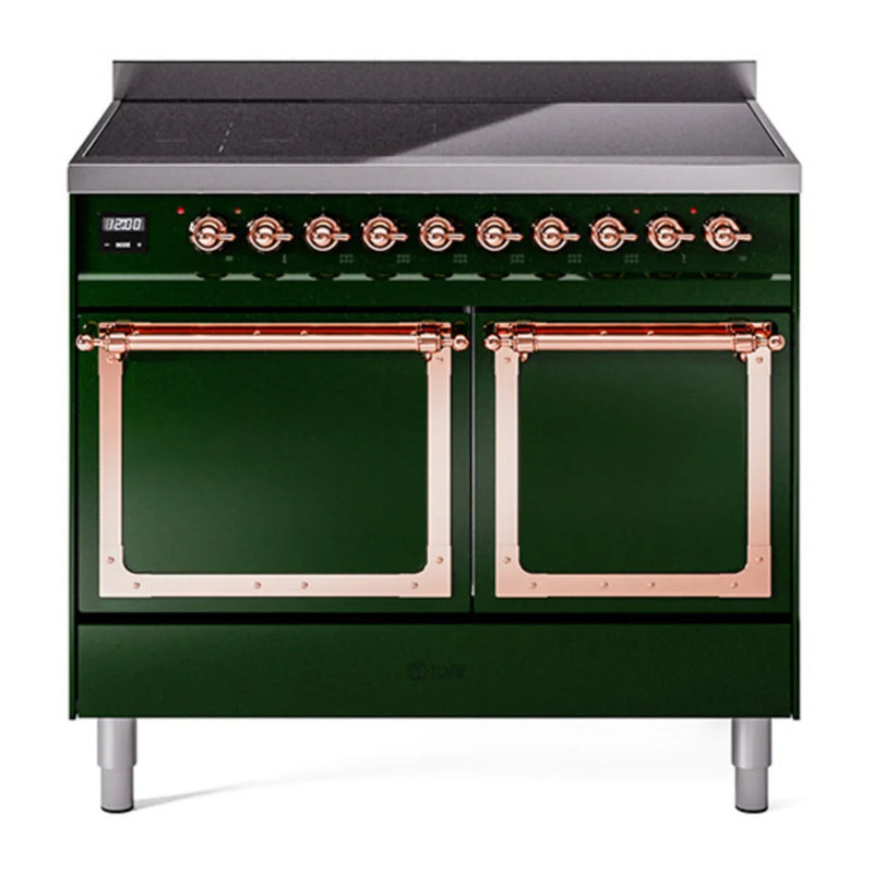 ILVE Nostalgie II Noblesse 40" Electric Freestanding Range in Emerald Green with Copper Trim, UNDI406QNMPEGP