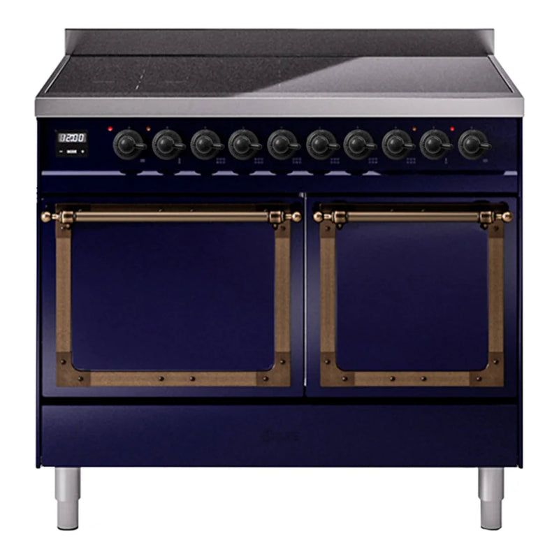 ILVE Nostalgie II Noblesse 40" Induction Freestanding Range in Midnight Blue with Burnished Trim, UNDI406QNMPMBB