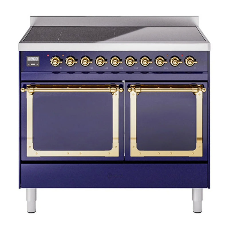 ILVE Nostalgie II Noblesse 40" Induction Freestanding Range in Midnight Blue with Brass Trim, UNDI406QNMPMBG
