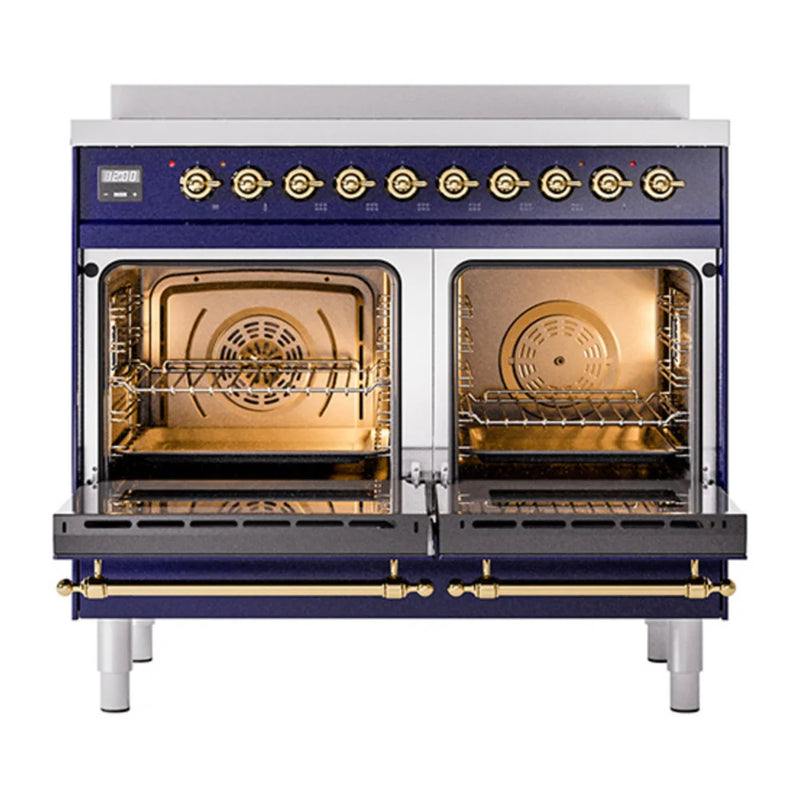 ILVE Nostalgie II Noblesse 40" Induction Freestanding Range in Midnight Blue with Brass Trim, UNDI406QNMPMBG