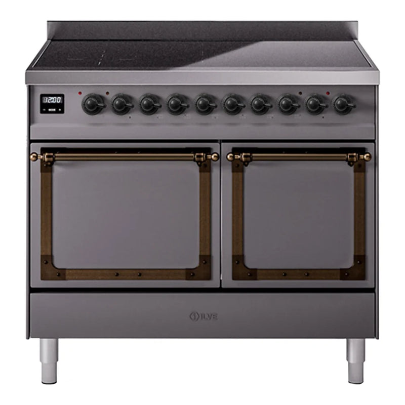 ILVE Nostalgie II Noblesse 40" Induction Freestanding Range in Graphite Matte with Burnished Trim, UNDI406QNMPMGB