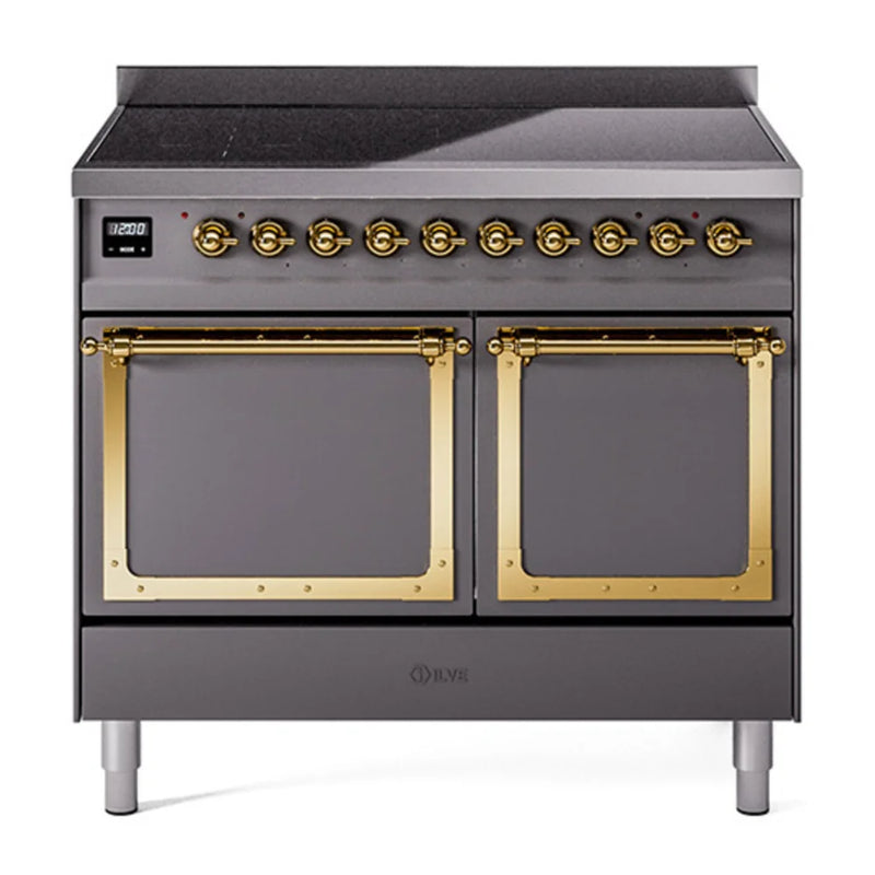 ILVE Nostalgie II Noblesse 40" Induction Freestanding Range in Graphite Matte with Brass Trim, UNDI406QNMPMGG