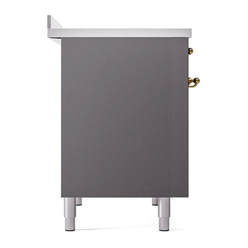 ILVE Nostalgie II Noblesse 40" Induction Freestanding Range in Graphite Matte with Brass Trim, UNDI406QNMPMGG