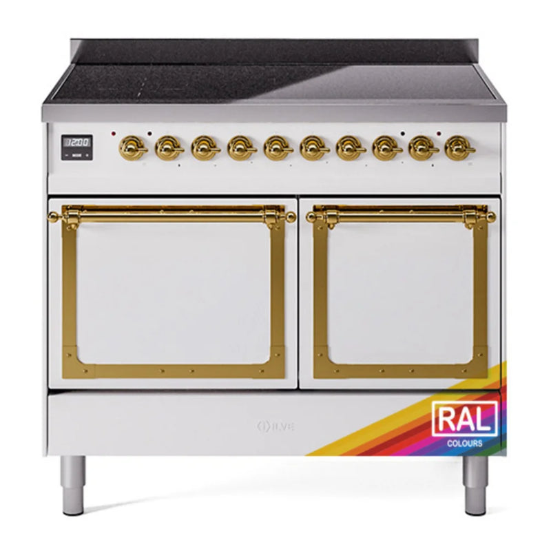 ILVE Nostalgie II Noblesse 40" Induction Freestanding Range in RAL Color with Brass Trim, UNDI406QNMPRAG