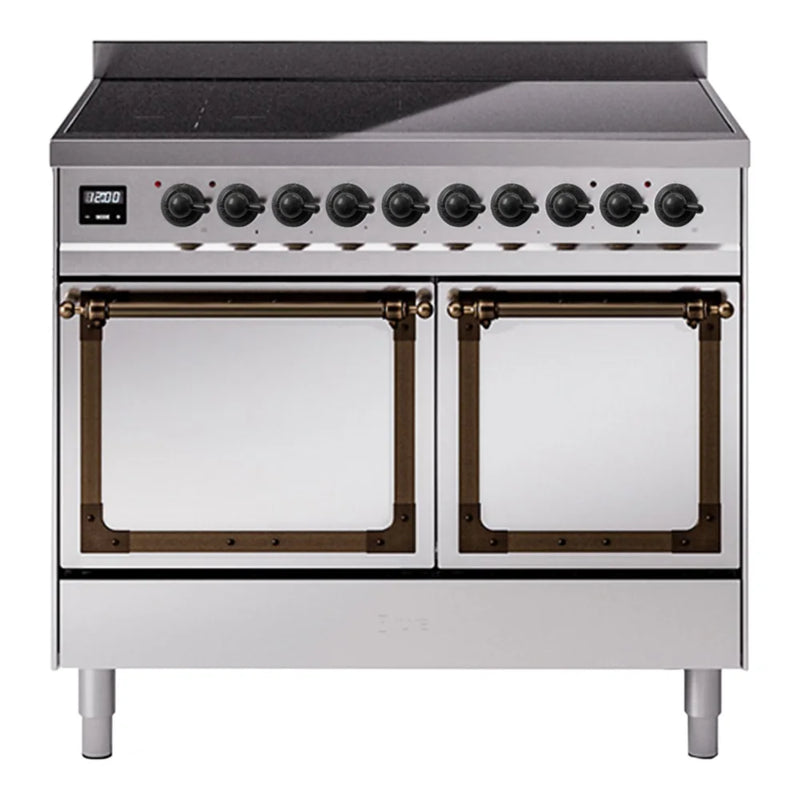ILVE Nostalgie II Noblesse 40" Induction Freestanding Range in Stainless Steel with Burnished Trim, UNDI406QNMPSSB