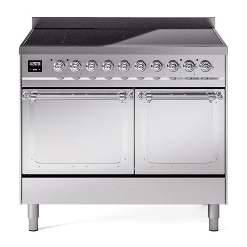 ILVE Nostalgie II Noblesse 40" Induction Freestanding Range in Stainless Steel with Chrome Trim, UNDI406QNMPSSC