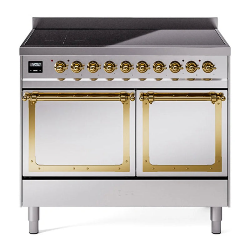ILVE Nostalgie II Noblesse 40" Induction Freestanding Range in Stainless Steel with Brass Trim, UNDI406QNMPSSG