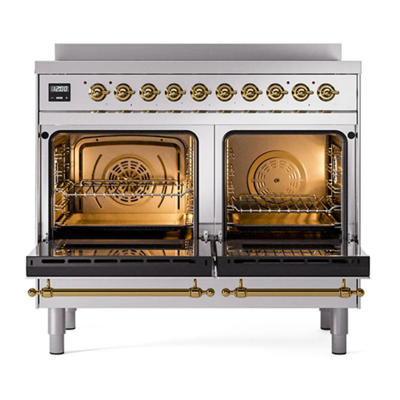 ILVE Nostalgie II Noblesse 40" Induction Freestanding Range in Stainless Steel with Brass Trim, UNDI406QNMPSSG
