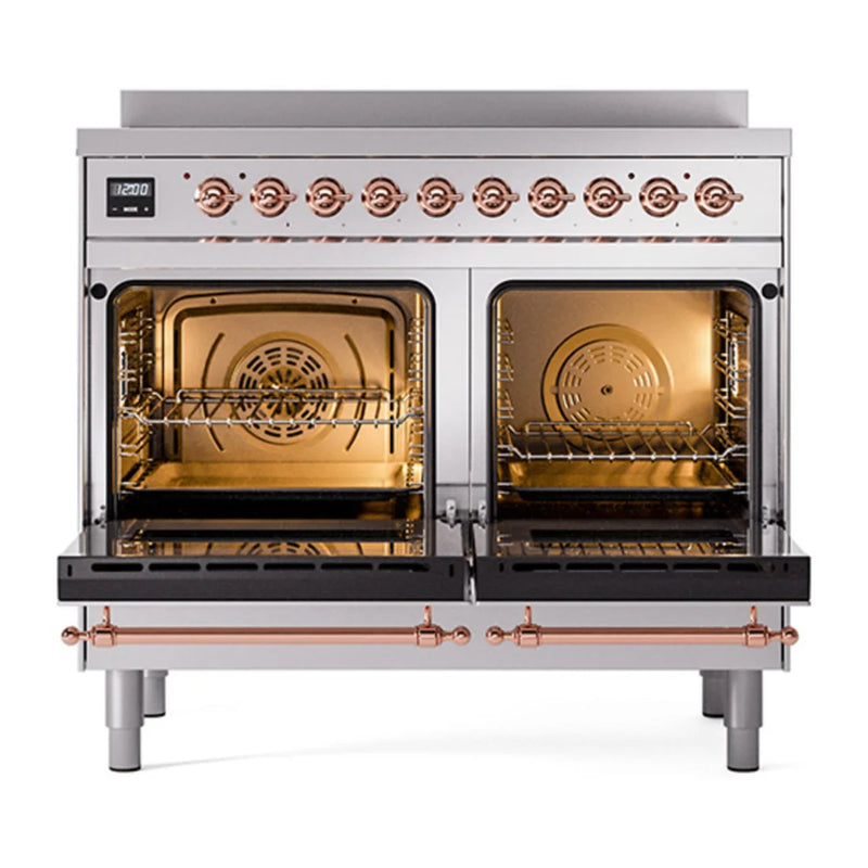 ILVE Nostalgie II Noblesse 40" Induction Freestanding Range in Stainless Steel with Copper Trim, UNDI406QNMPSSP