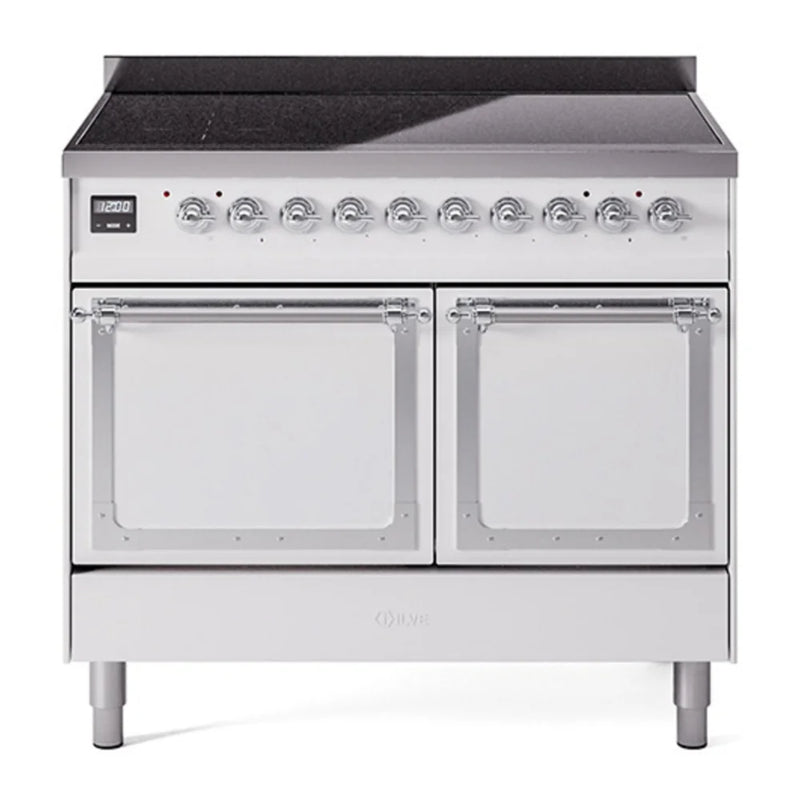 ILVE Nostalgie II Noblesse 40" Induction Freestanding Range in White with Chrome Trim, UNDI406QNMPWHC