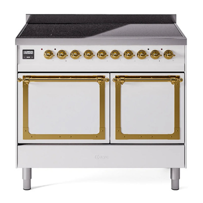 ILVE Nostalgie II Noblesse 40" Induction Freestanding Range in White with Brass Trim, UNDI406QNMPWHG