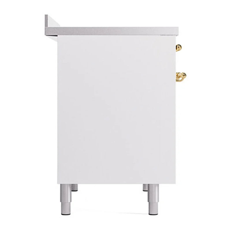 ILVE Nostalgie II Noblesse 40" Induction Freestanding Range in White with Brass Trim, UNDI406QNMPWHG