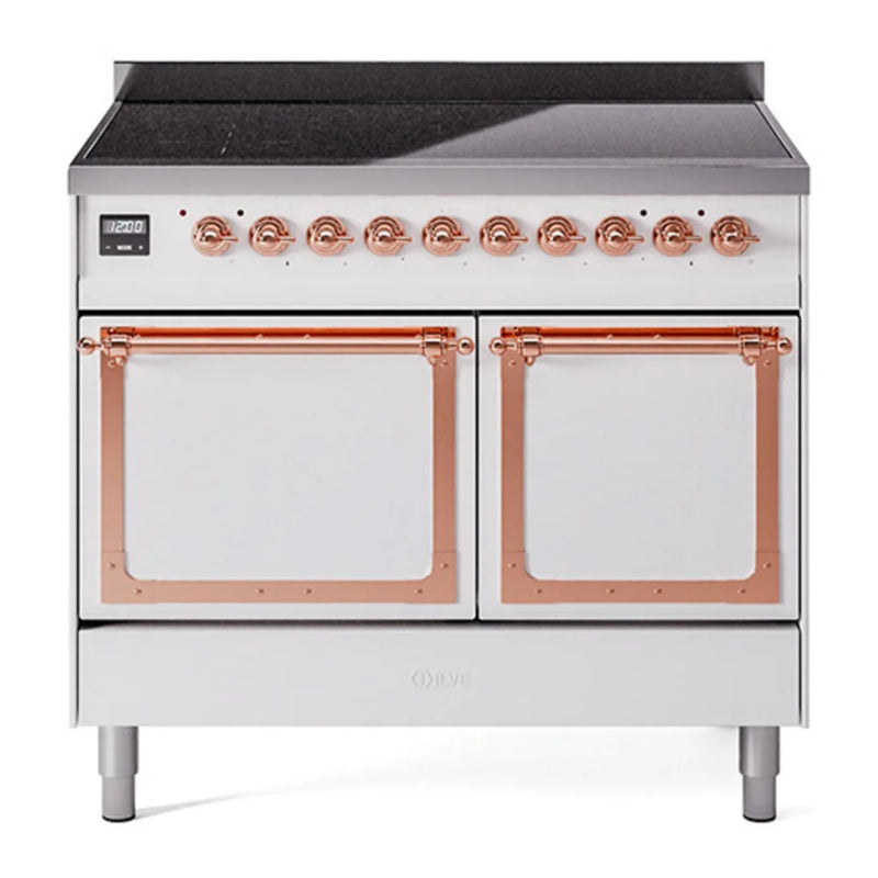 ILVE Nostalgie II Noblesse 40" Electric Freestanding Range in White with Copper Trim, UNDI406QNMPWHP