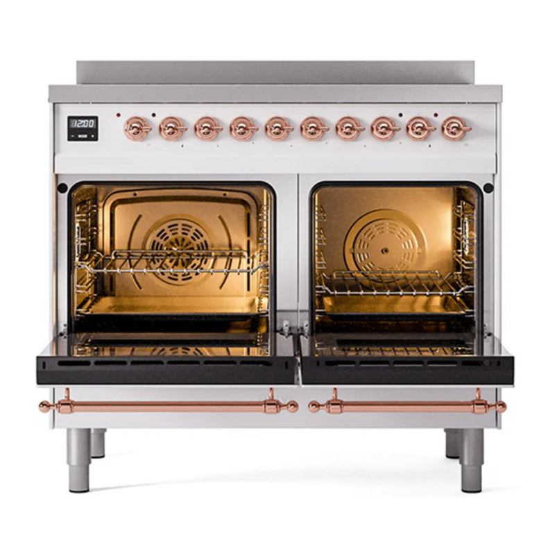 ILVE Nostalgie II Noblesse 40" Electric Freestanding Range in White with Copper Trim, UNDI406QNMPWHP