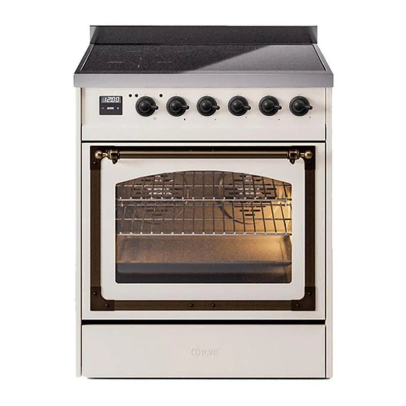 ILVE Nostalgie II Noblesse 30" Induction Freestanding Range in Antique White with Burnished Trim, UNI304NMPAWB