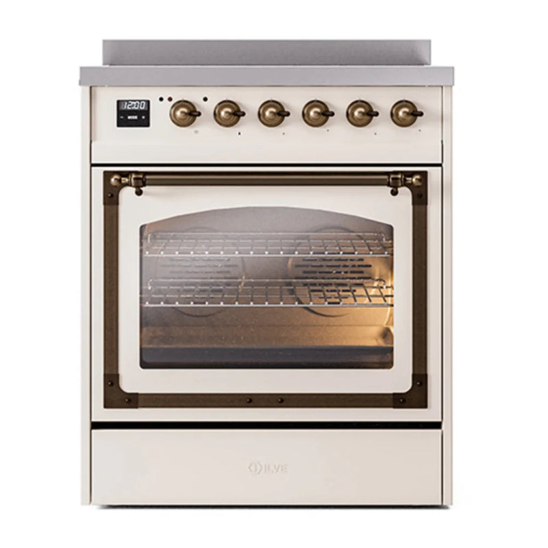 ILVE Nostalgie II Noblesse 30" Induction Freestanding Range in Antique White with Burnished Trim, UNI304NMPAWB