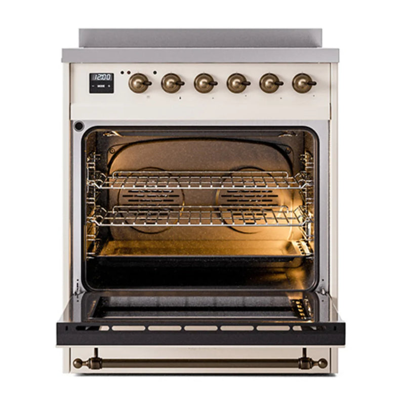 ILVE Nostalgie II Noblesse 30" Induction Freestanding Range in Antique White with Burnished Trim, UNI304NMPAWB
