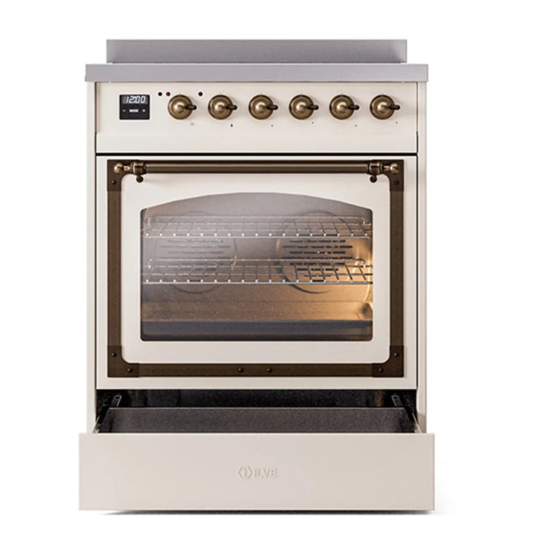 ILVE Nostalgie II Noblesse 30" Induction Freestanding Range in Antique White with Burnished Trim, UNI304NMPAWB