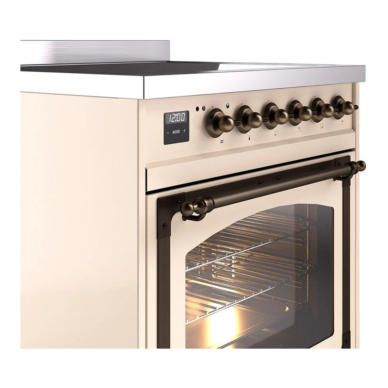 ILVE Nostalgie II Noblesse 30" Induction Freestanding Range in Antique White with Burnished Trim, UNI304NMPAWB