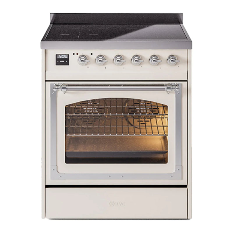 ILVE Nostalgie II Noblesse 30" Induction Freestanding Range in Antique White with Chrome Trim, UNI304NMPAWC