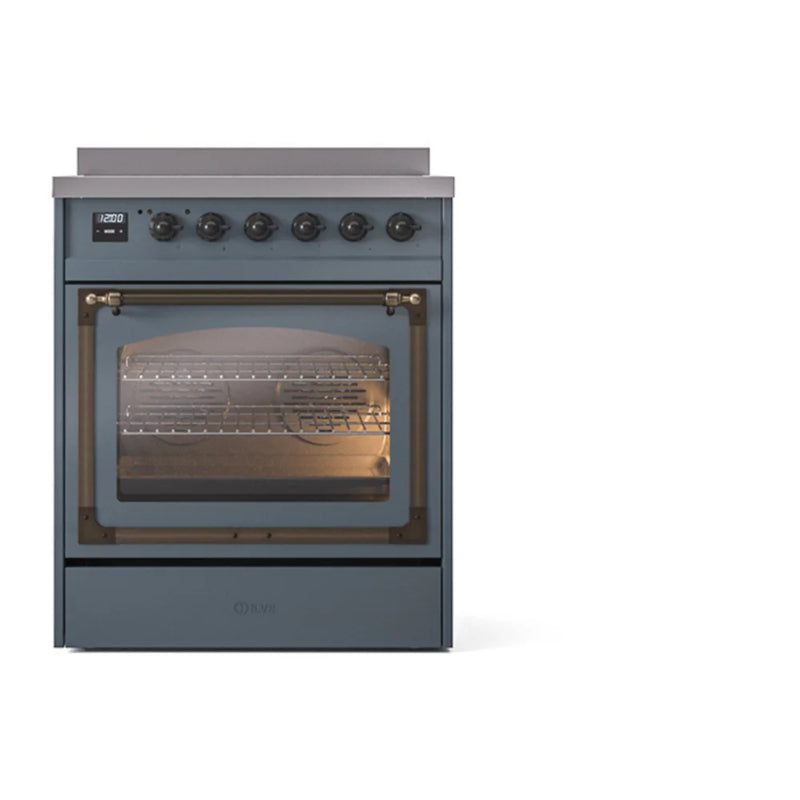ILVE Nostalgie II Noblesse 30" Induction Freestanding Range in Blue Grey with Burnished Trim, UNI304NMPBGB