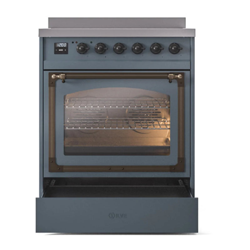 ILVE Nostalgie II Noblesse 30" Induction Freestanding Range in Blue Grey with Burnished Trim, UNI304NMPBGB