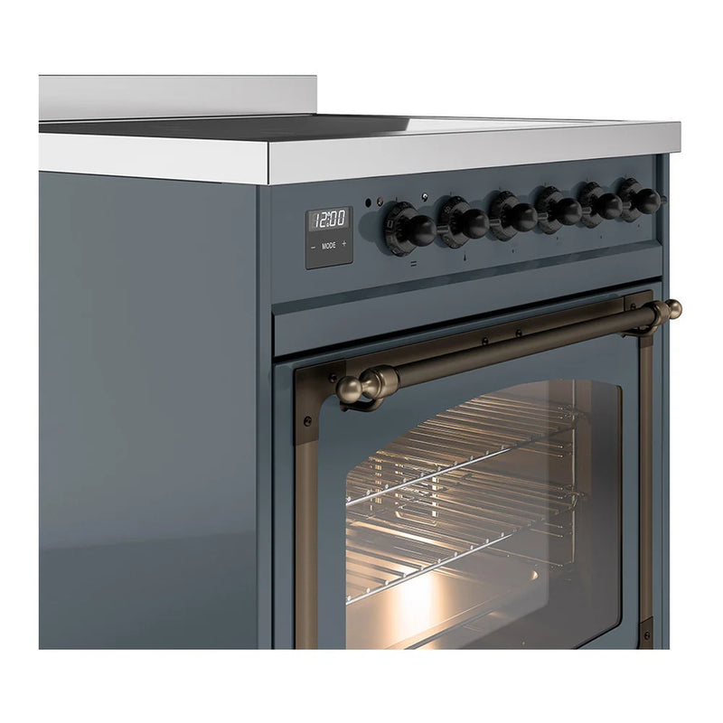 ILVE Nostalgie II Noblesse 30" Induction Freestanding Range in Blue Grey with Burnished Trim, UNI304NMPBGB