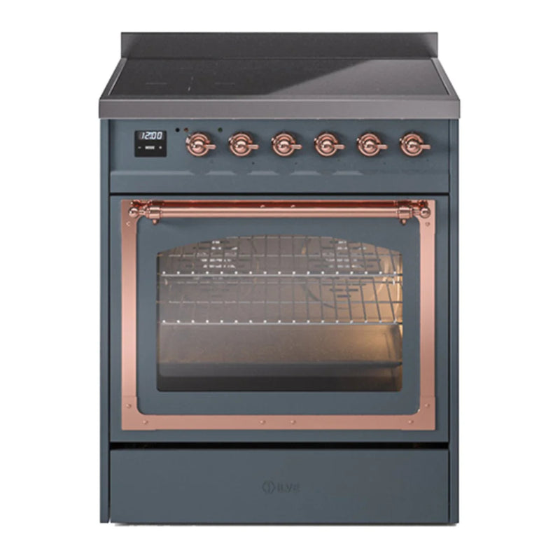 ILVE Nostalgie II Noblesse 30" Induction Freestanding Range in Blue Grey with Copper Trim, UNI304NMPBGP