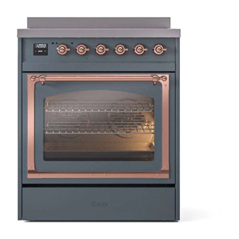 ILVE Nostalgie II Noblesse 30" Induction Freestanding Range in Blue Grey with Copper Trim, UNI304NMPBGP