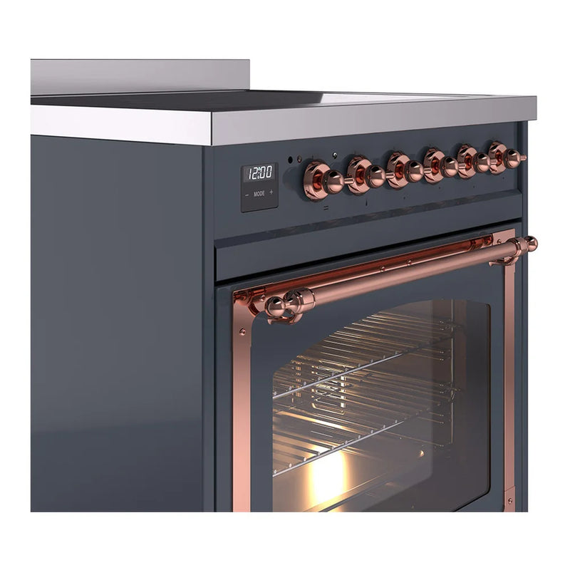 ILVE Nostalgie II Noblesse 30" Induction Freestanding Range in Blue Grey with Copper Trim, UNI304NMPBGP