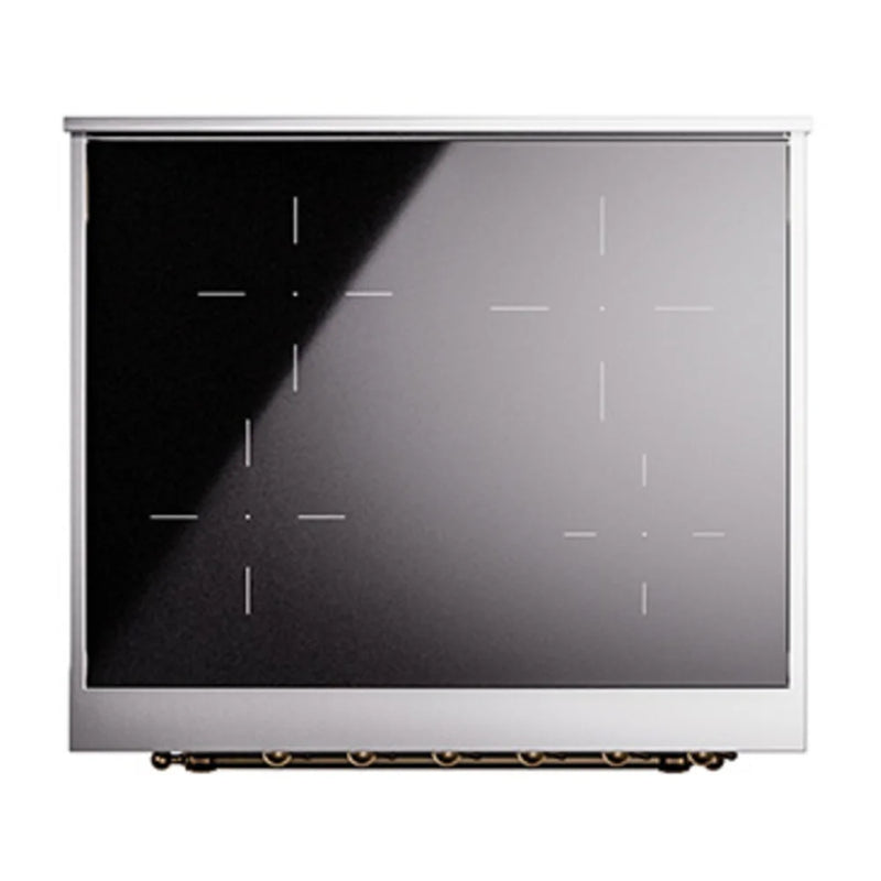 ILVE Nostalgie II Noblesse 30" Induction Freestanding Range in Glossy Black with Burnished Trim, UNI304NMPBKB