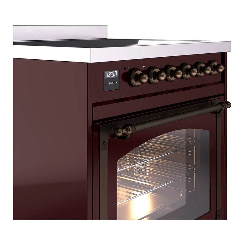 ILVE Nostalgie II Noblesse 30" Induction Freestanding Range in Burgundy with Burnished Trim, UNI304NMPBUB