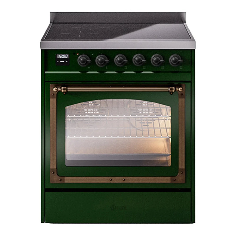 ILVE Nostalgie II Noblesse 30" Induction Freestanding Range in Emerald Green with Burnished Trim, UNI304NMPEGB