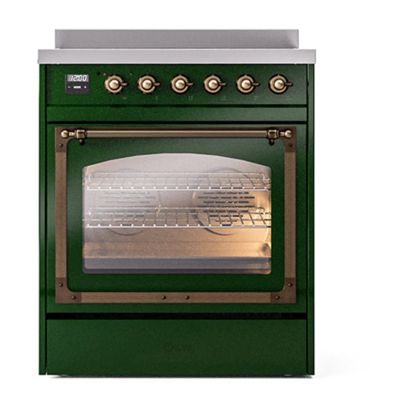ILVE Nostalgie II Noblesse 30" Induction Freestanding Range in Emerald Green with Burnished Trim, UNI304NMPEGB