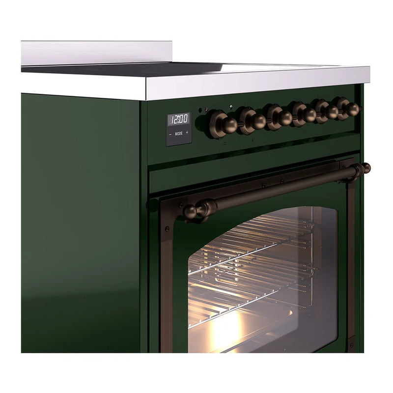 ILVE Nostalgie II Noblesse 30" Induction Freestanding Range in Emerald Green with Burnished Trim, UNI304NMPEGB