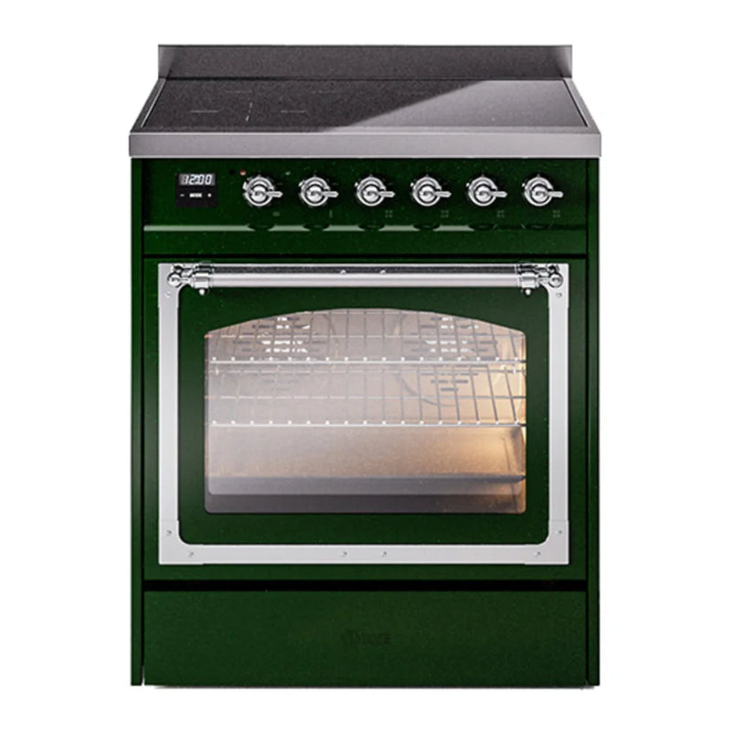 ILVE Nostalgie II Noblesse 30" Induction Freestanding Range in Emerald Green with Chrome Trim, UNI304NMPEGC