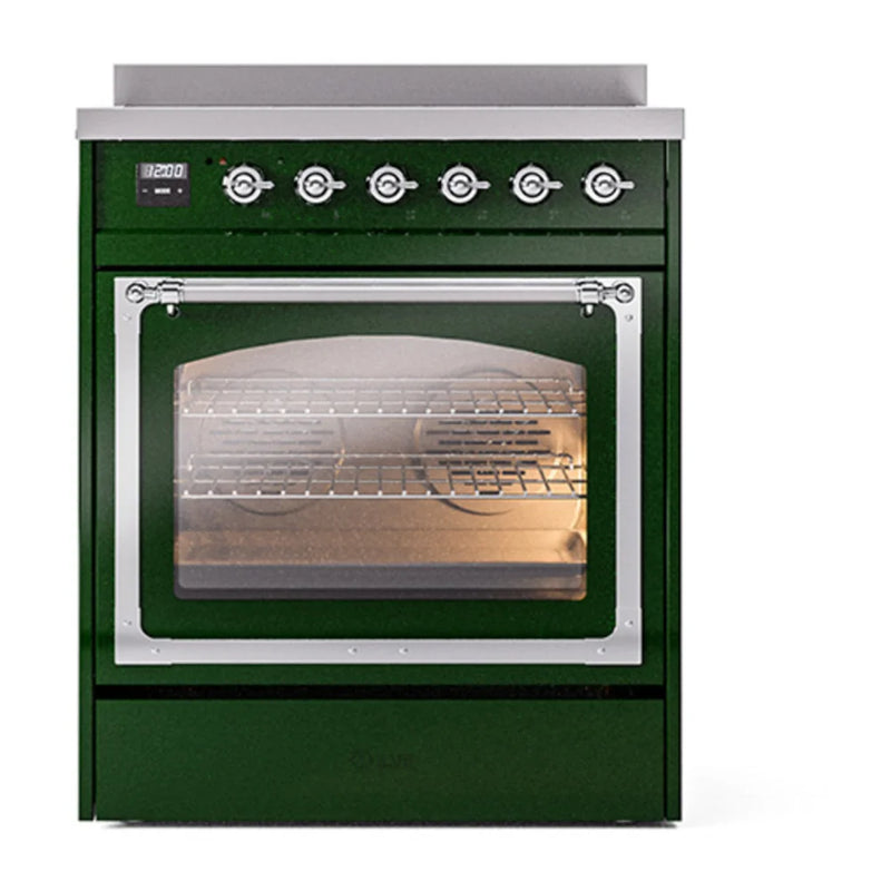 ILVE Nostalgie II Noblesse 30" Induction Freestanding Range in Emerald Green with Chrome Trim, UNI304NMPEGC