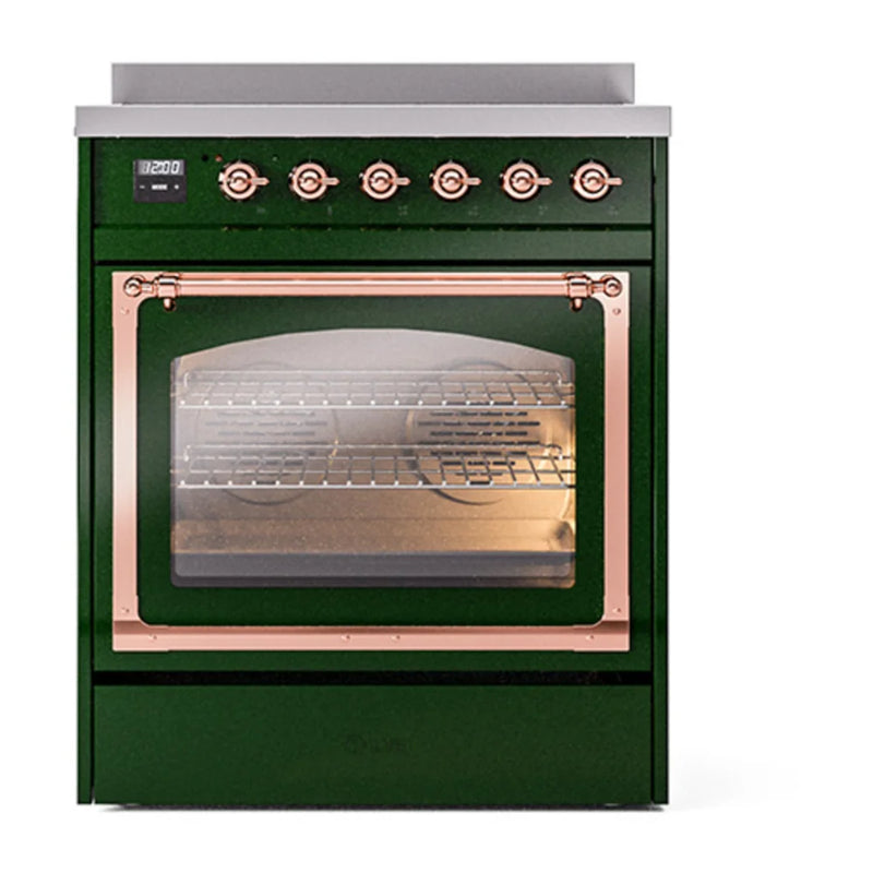 ILVE Nostalgie II Noblesse 30" Induction Freestanding Range in Emerald Green with Copper Trim, UNI304NMPEGP