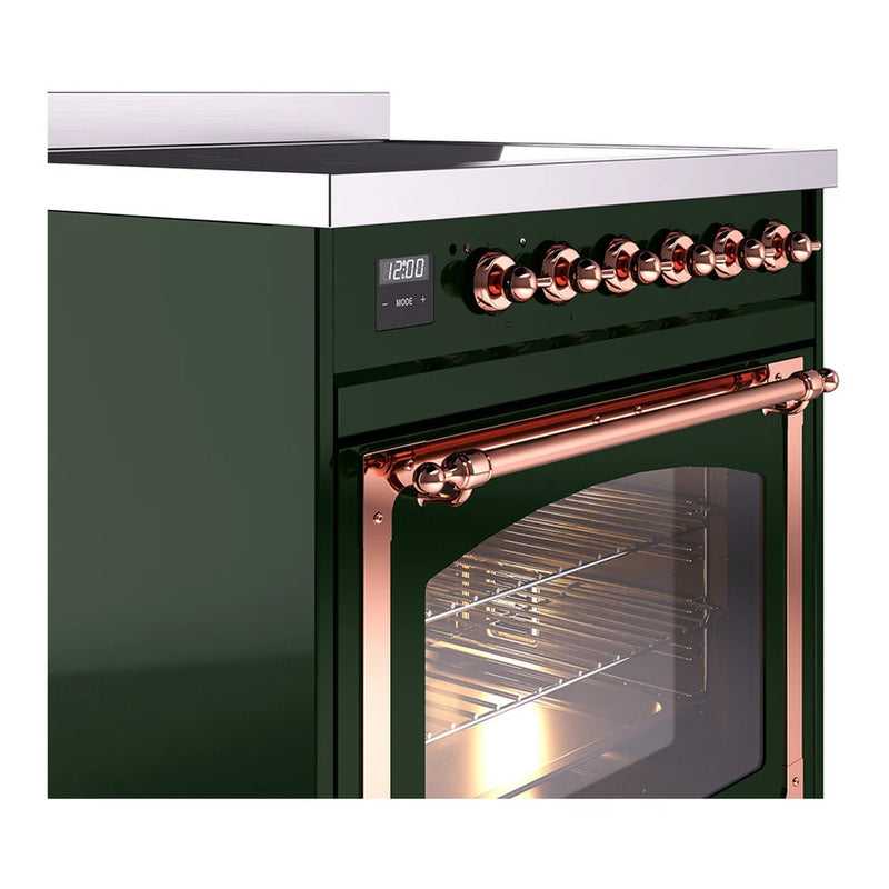 ILVE Nostalgie II Noblesse 30" Induction Freestanding Range in Emerald Green with Copper Trim, UNI304NMPEGP