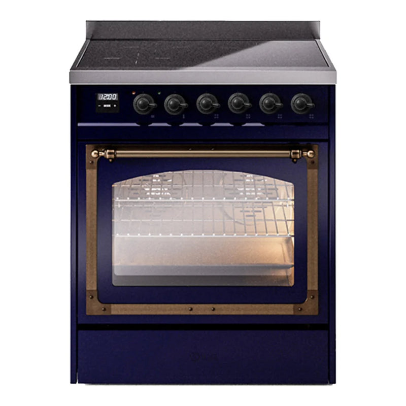 ILVE Nostalgie II Noblesse 30" Induction Freestanding Range in Midnight Blue with Burnished Trim, UNI304NMPMBB
