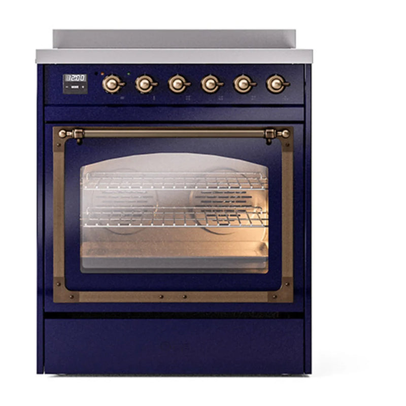 ILVE Nostalgie II Noblesse 30" Induction Freestanding Range in Midnight Blue with Burnished Trim, UNI304NMPMBB