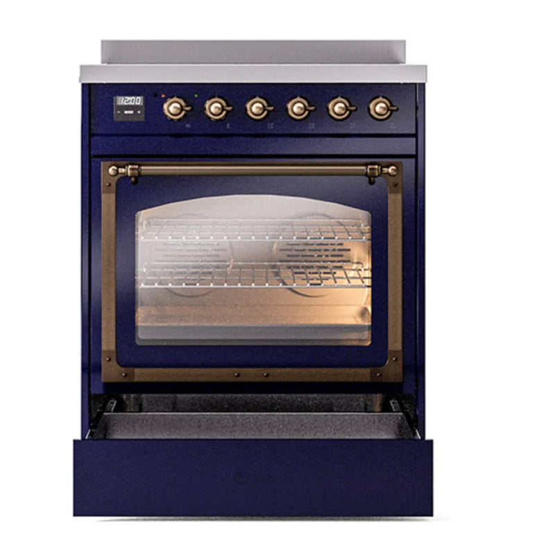 ILVE Nostalgie II Noblesse 30" Induction Freestanding Range in Midnight Blue with Burnished Trim, UNI304NMPMBB