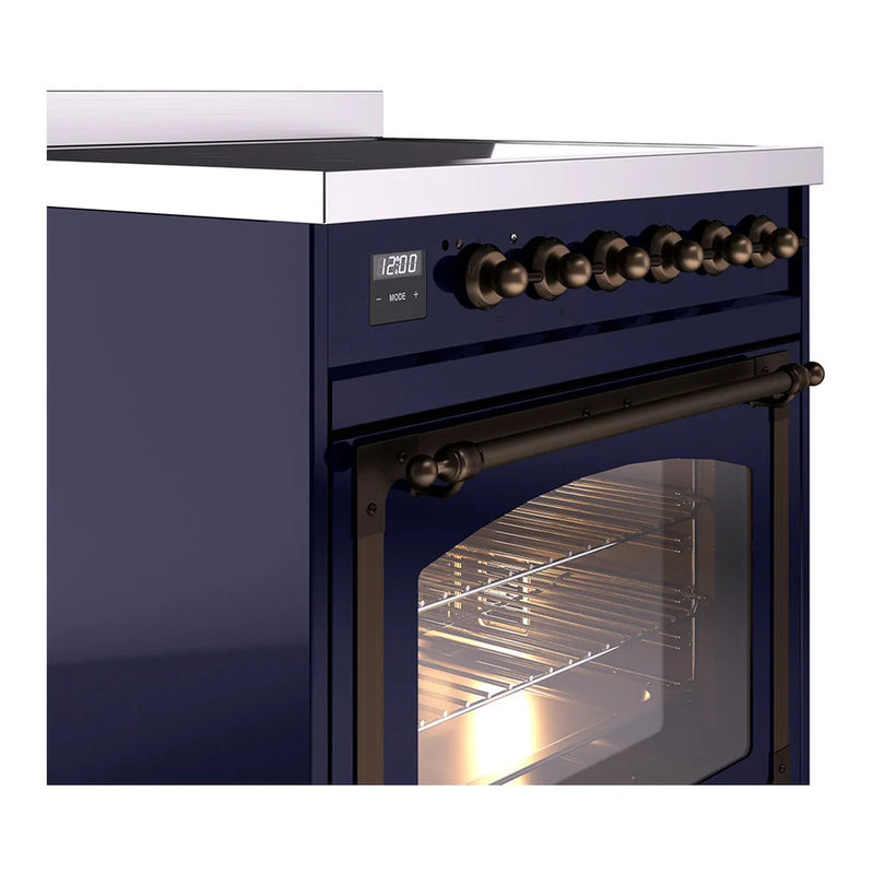 ILVE Nostalgie II Noblesse 30" Induction Freestanding Range in Midnight Blue with Burnished Trim, UNI304NMPMBB
