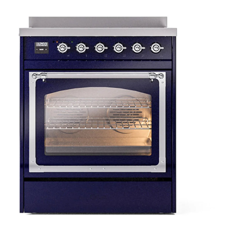 ILVE Nostalgie II Noblesse 30" Induction Freestanding Range in Midnight Blue with Chrome Trim, UNI304NMPMBC