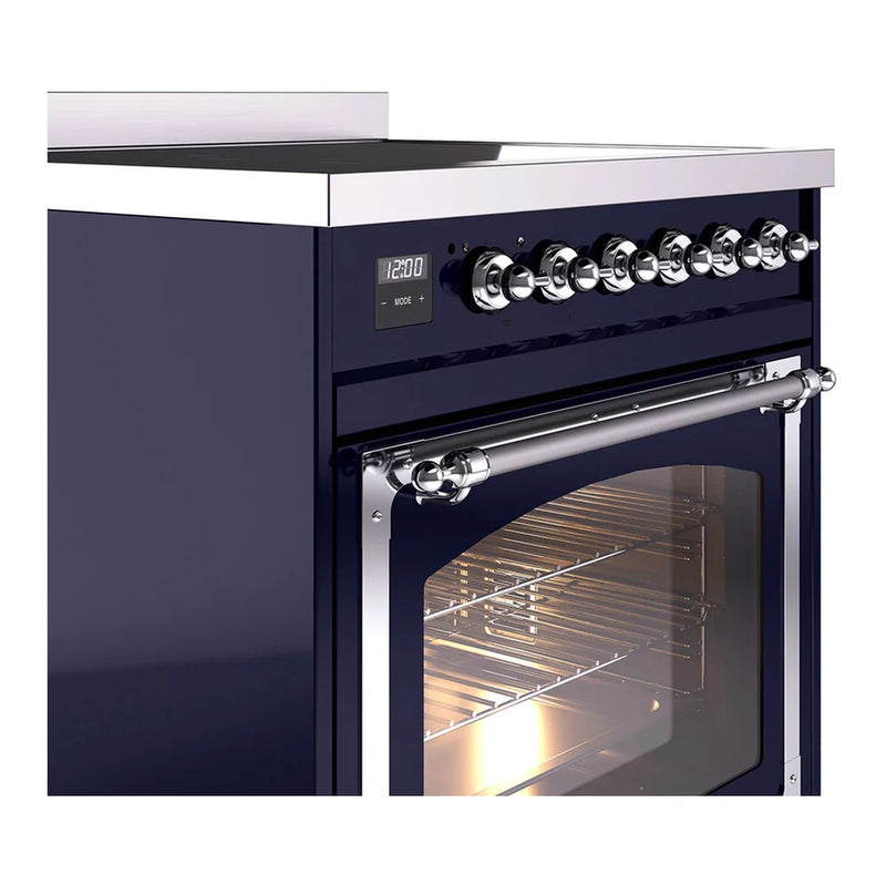 ILVE Nostalgie II Noblesse 30" Induction Freestanding Range in Midnight Blue with Chrome Trim, UNI304NMPMBC