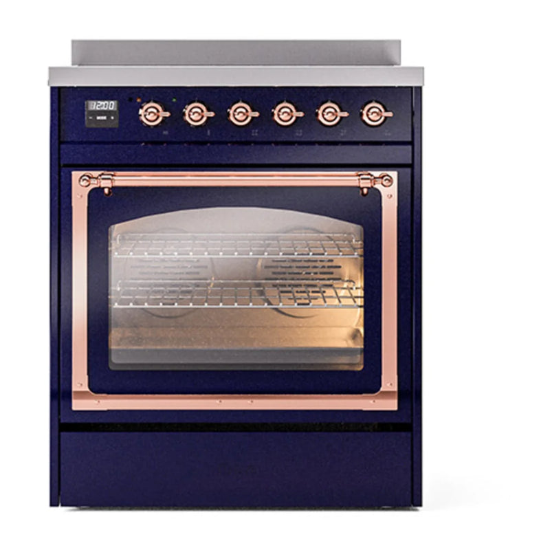 ILVE Nostalgie II Noblesse 30" Induction Freestanding Range in Midnight Blue with Copper Trim, UNI304NMPMBP