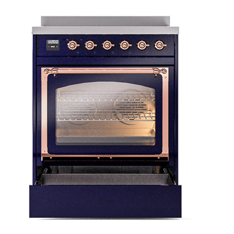 ILVE Nostalgie II Noblesse 30" Induction Freestanding Range in Midnight Blue with Copper Trim, UNI304NMPMBP