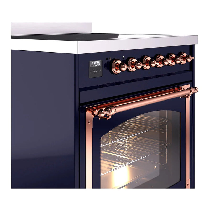 ILVE Nostalgie II Noblesse 30" Induction Freestanding Range in Midnight Blue with Copper Trim, UNI304NMPMBP